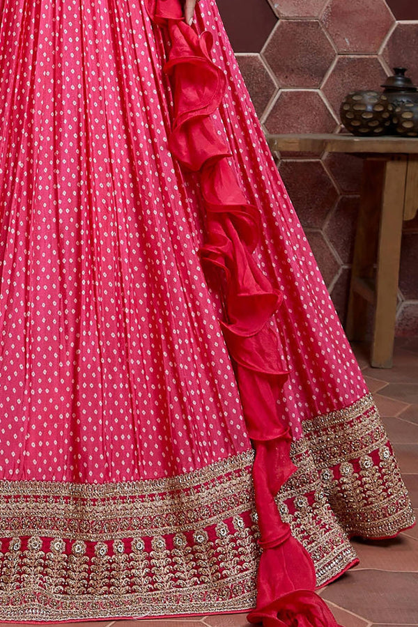 Impressive Pink Digital Print Chinnon Silk Engagement Wear Lehenga Choli ClothsVilla