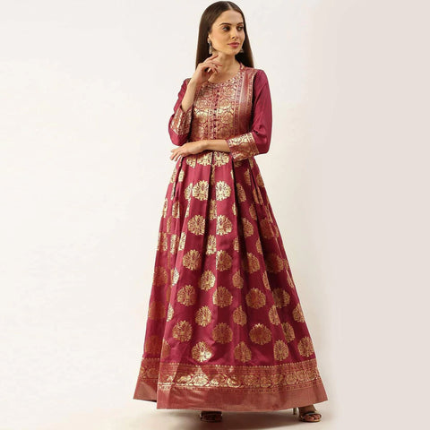 Maroon Color Soft Silk Box Cut Style Ready to Wear Gown ClothsVilla Main image