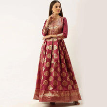 Load image into Gallery viewer, Maroon Color Soft Silk Box Cut Style Ready to Wear Gown ClothsVilla