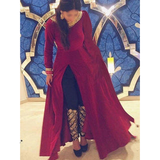 Maroon Color Velvet Salwar Suit with Embroidery Work ClothsVilla