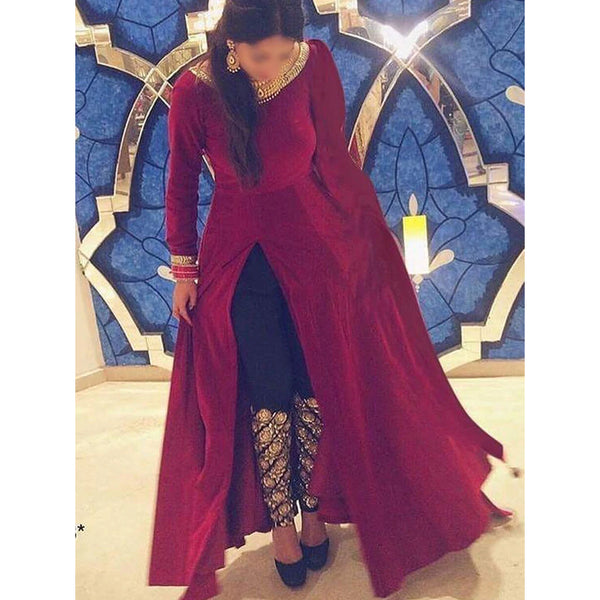 Maroon Color Velvet Salwar Suit with Embroidery Work ClothsVilla