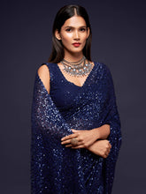 Load image into Gallery viewer, Pretty Blush Blue Sequined Georgette Party Wear Saree ClothsVilla