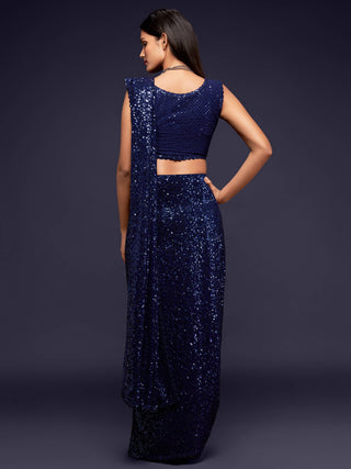 Pretty Blush Blue Sequined Georgette Party Wear Saree ClothsVilla