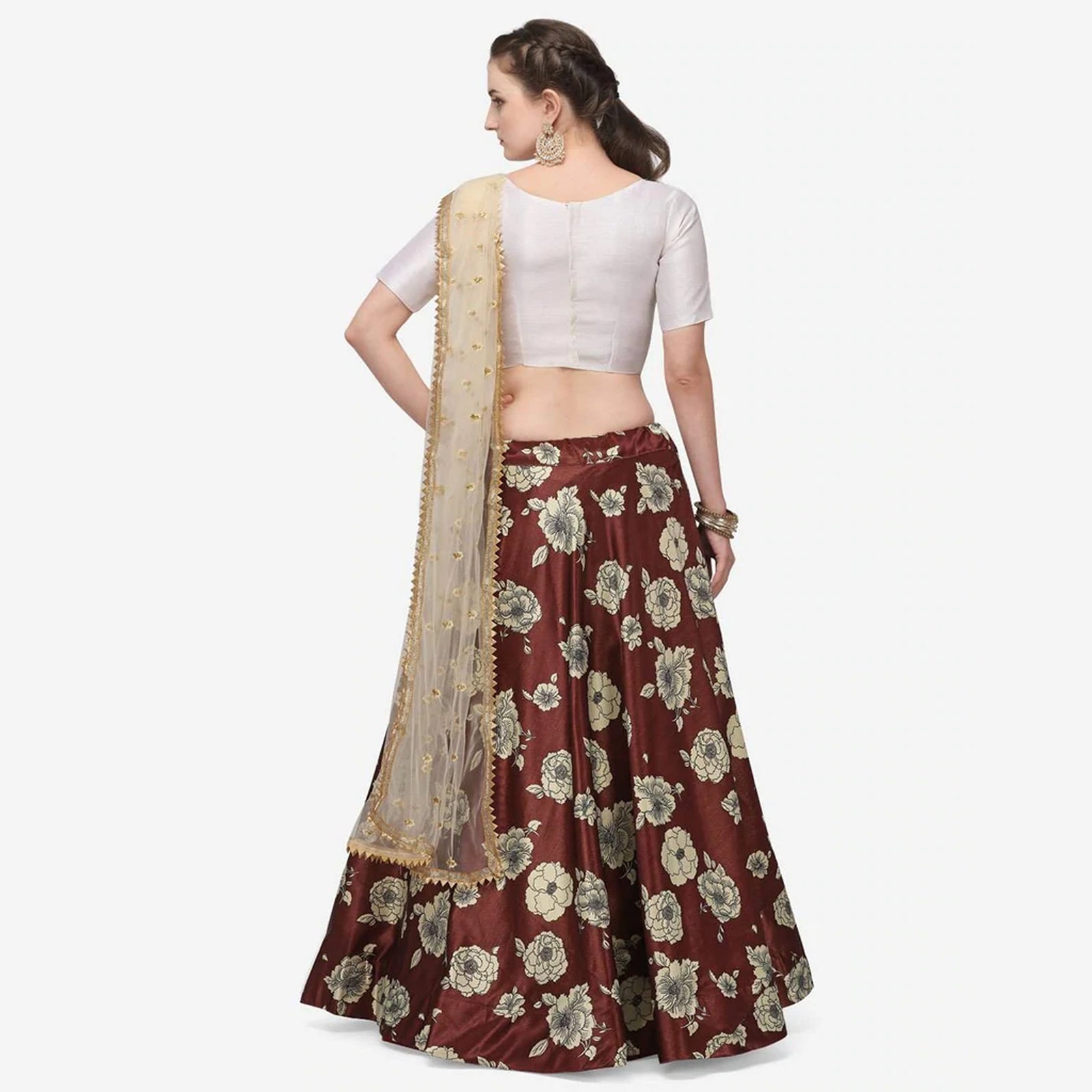 Maroon Colored Zari Silk Lehenga Choli with Net Dupatta ClothsVilla