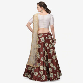 Maroon Colored Zari Silk Lehenga Choli with Net Dupatta ClothsVilla