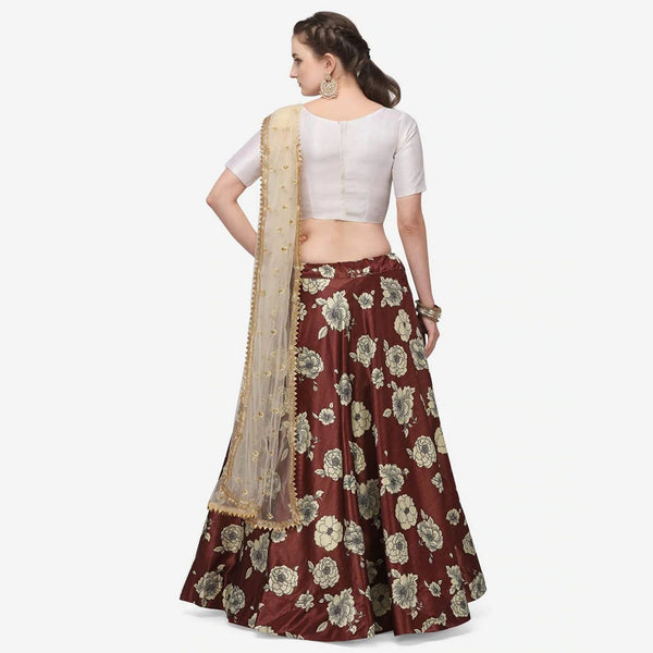 Maroon Colored Zari Silk Lehenga Choli with Net Dupatta ClothsVilla