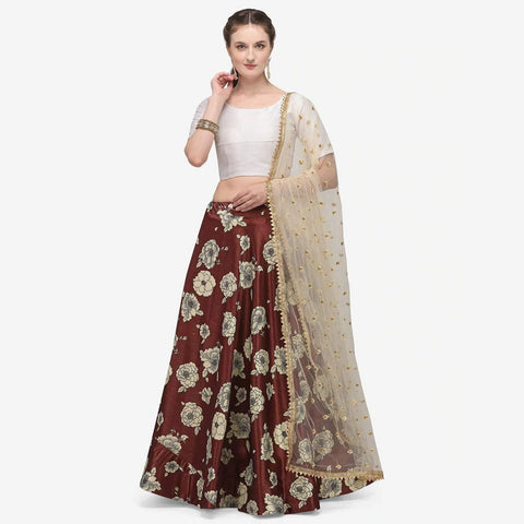 Maroon Colored Zari Silk Lehenga Choli with Net Dupatta ClothsVilla Main image