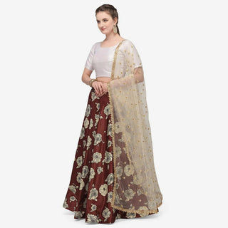 Maroon Colored Zari Silk Lehenga Choli with Net Dupatta ClothsVilla