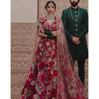 Maroon Lehenga Choli in Butter Silk with Print for Wedding ClothsVilla