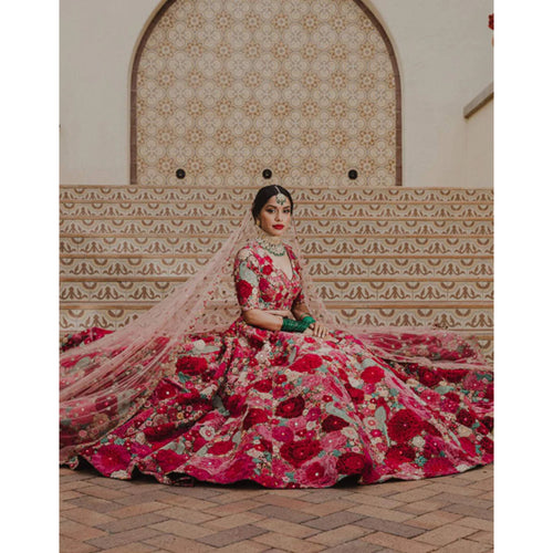 Maroon Lehenga Choli in Butter Silk with Print for Wedding ClothsVilla