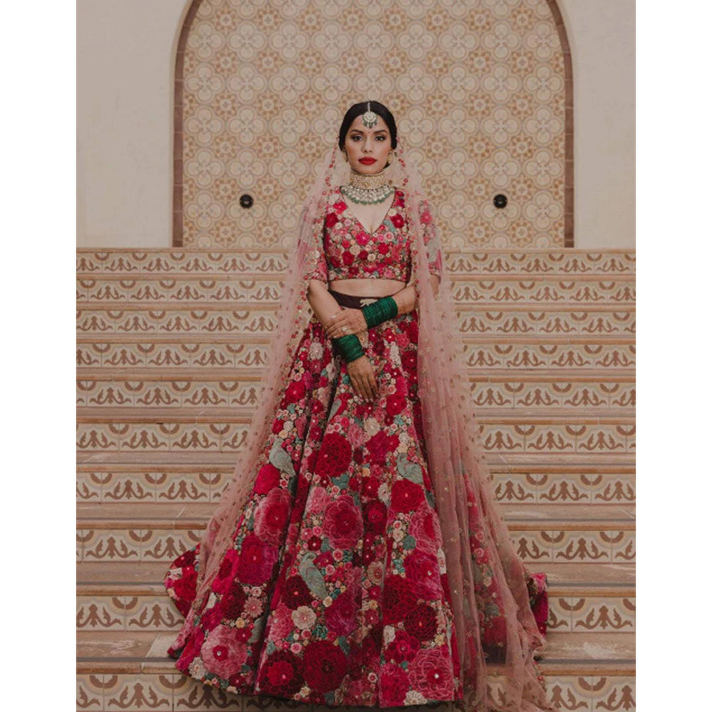 Lehenga Choli : Beautiful Maroon heavy embroidered Bridal ...
