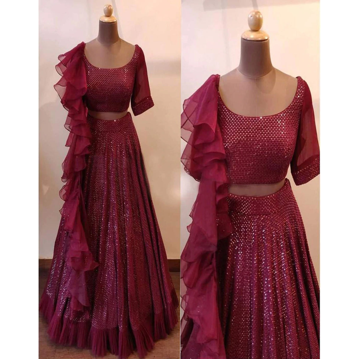 Maroon Lehenga Choli in Faux Georgette with Heavy Sequence Work ClothsVilla Main image