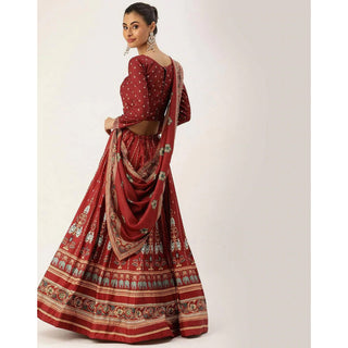Maroon Lehenga Choli with Maslin Silk Dupatta ClothsVilla