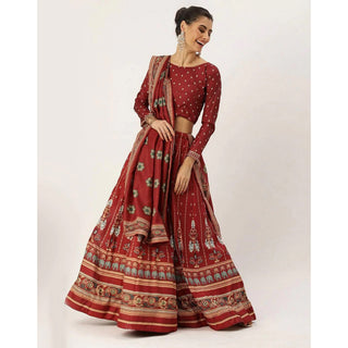 Maroon Lehenga Choli with Maslin Silk Dupatta ClothsVilla