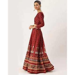 Maroon Lehenga Choli with Maslin Silk Dupatta ClothsVilla