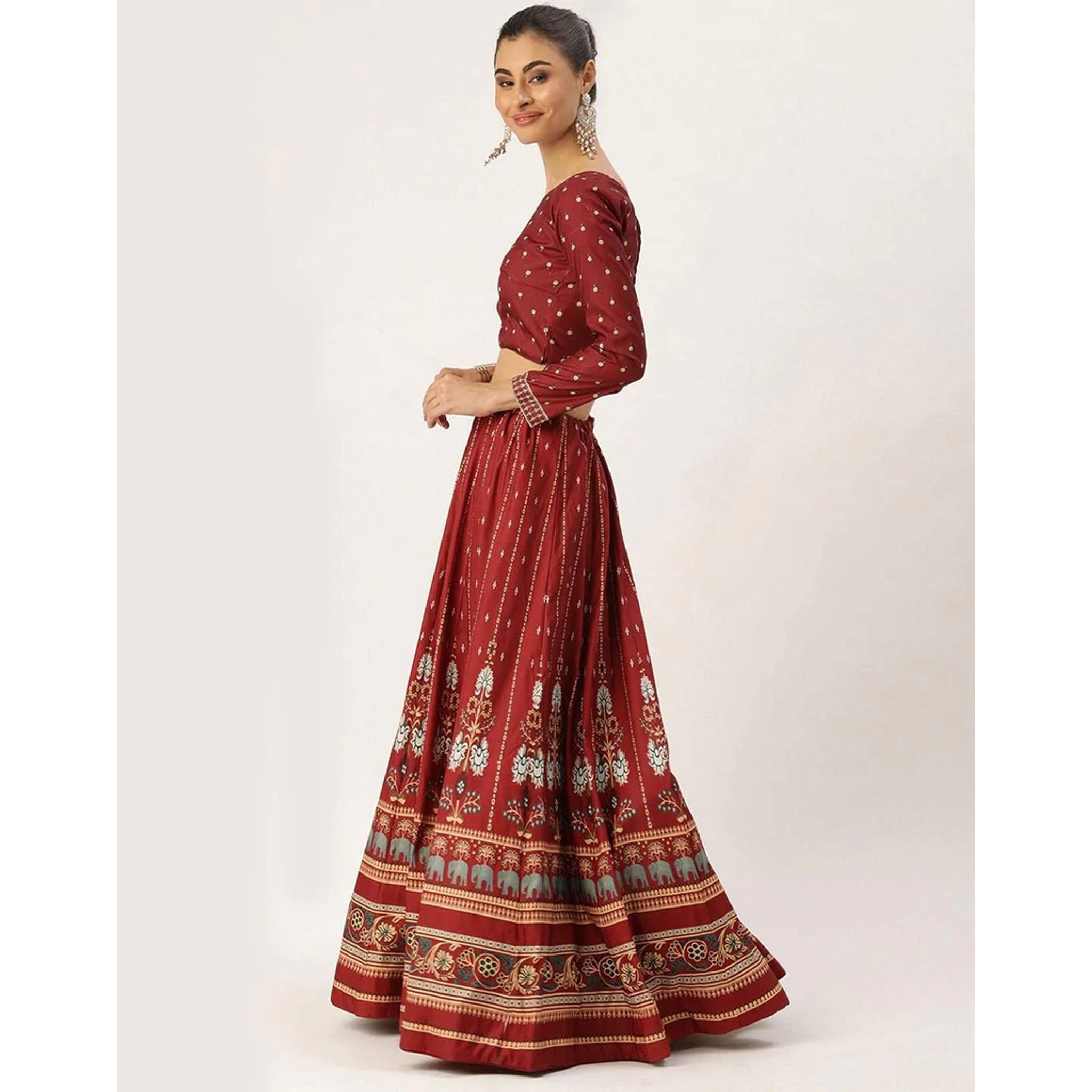Maroon Lehenga Choli with Maslin Silk Dupatta ClothsVilla