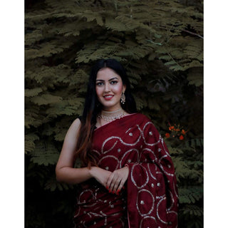 Maroon Silk Saree with Beautiful Circle Sequence Work and Silk Blouse for Wedding ClothsVilla