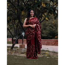 Load image into Gallery viewer, Maroon Silk Saree with Beautiful Circle Sequence Work and Silk Blouse for Wedding ClothsVilla
