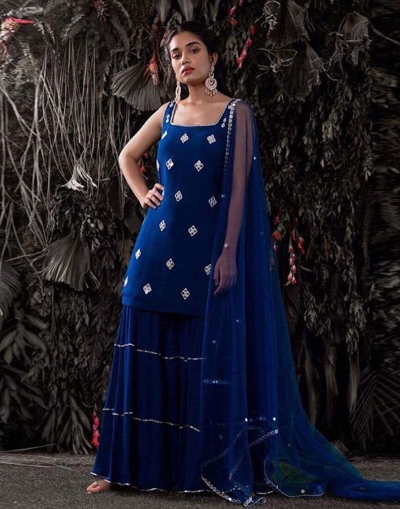 Lepis Blue color Sharara set with Embroidery work ClothsVilla