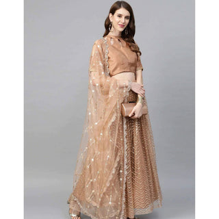 Peach color Net Lehenga with Heavy Embroidery, Zari and Thread work ClothsVilla