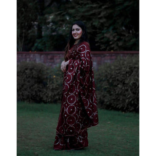 Maroon Silk Saree with Beautiful Circle Sequence Work and Silk Blouse for Wedding ClothsVilla