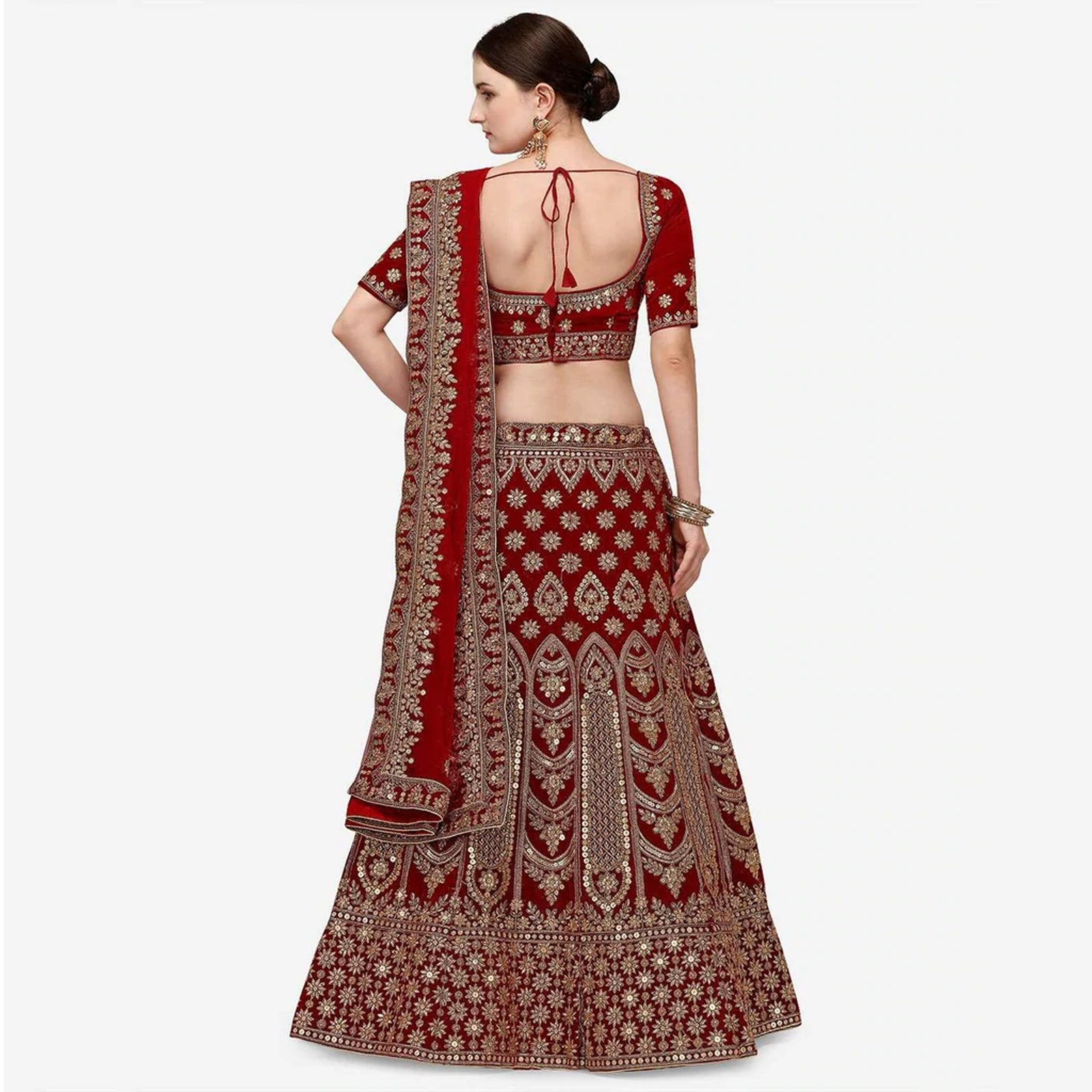 Maroon Velvet Heavy Bridal Lehenga Choli ClothsVilla