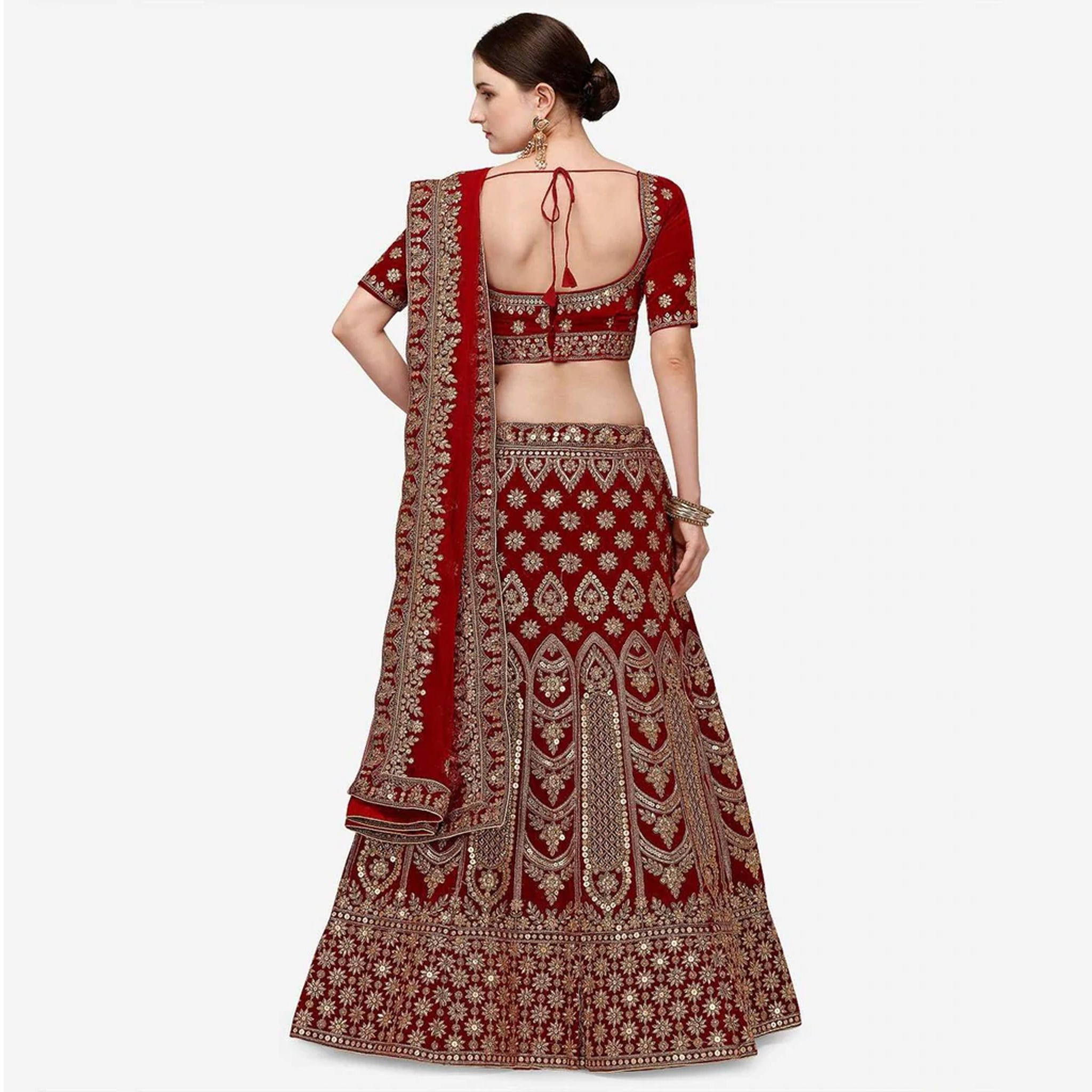 Maroon Velvet Heavy Bridal Lehenga Choli ClothsVilla