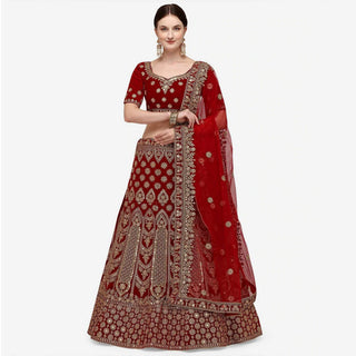 Maroon Velvet Heavy Bridal Lehenga Choli ClothsVilla