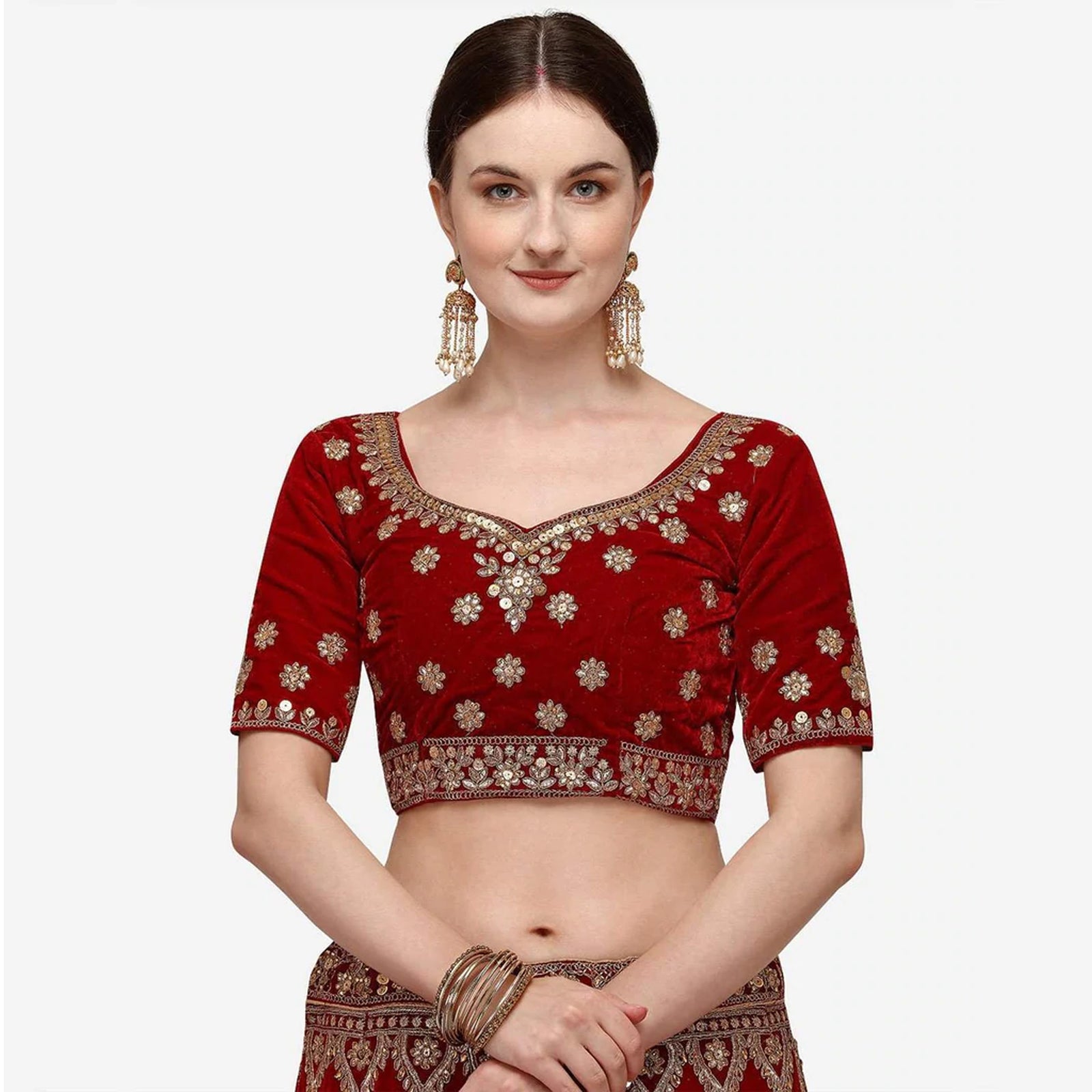 Maroon Velvet Heavy Bridal Lehenga Choli ClothsVilla