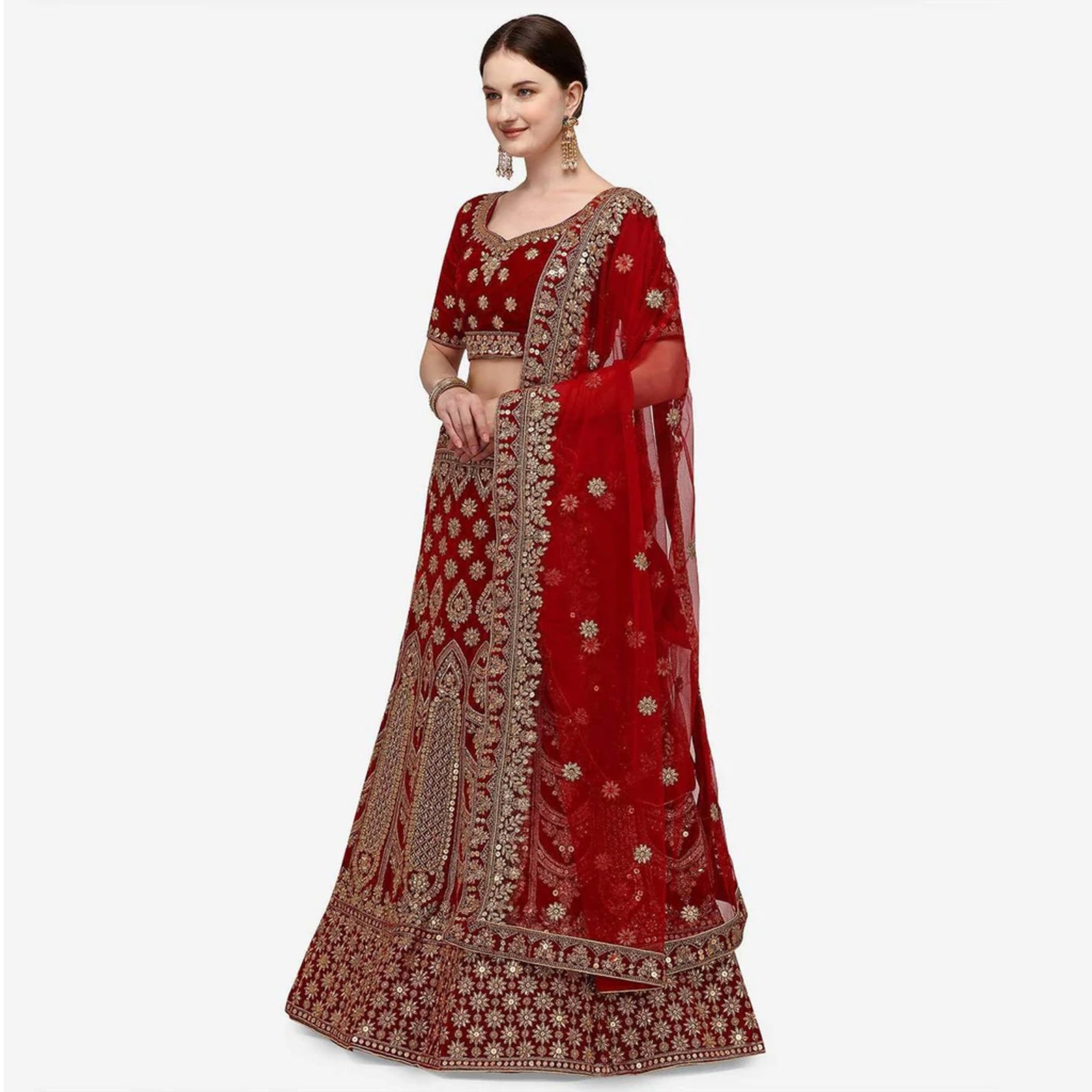 Maroon Velvet Heavy Bridal Lehenga Choli ClothsVilla