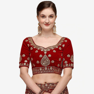 Maroon velvet heavy Bridal Lehenga Choli For Wedding ClothsVilla