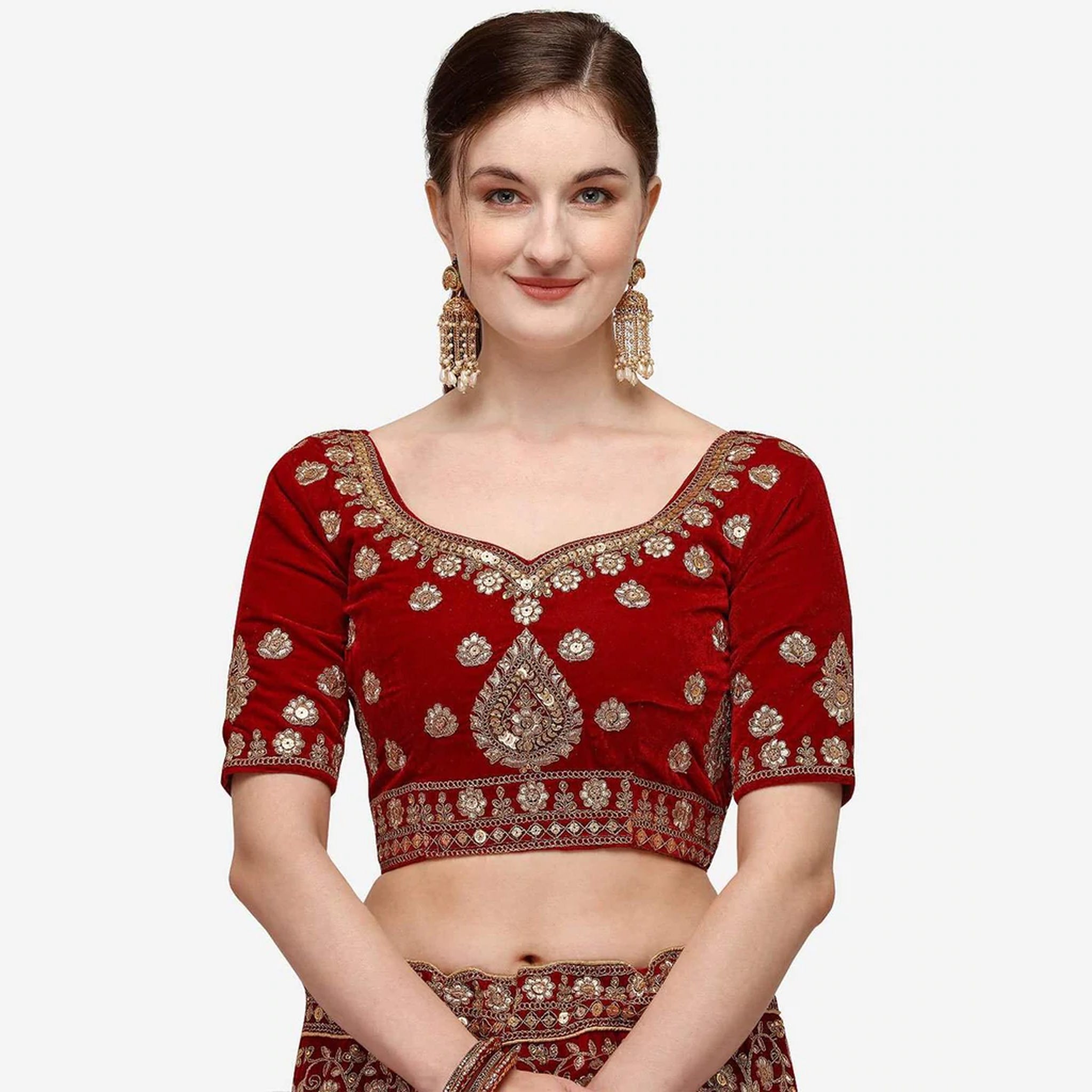 Maroon velvet heavy Bridal Lehenga Choli For Wedding ClothsVilla
