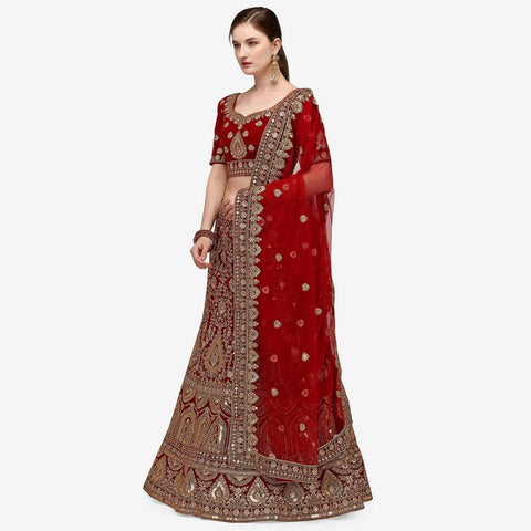 Maroon velvet heavy Bridal Lehenga Choli For Wedding ClothsVilla Main image