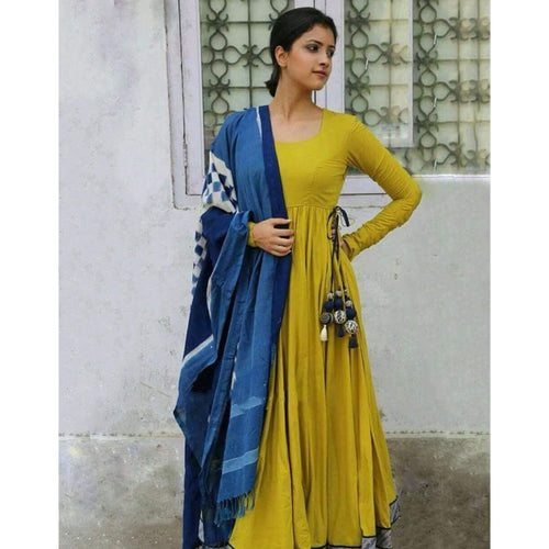 Mehendi Green Anarkali Rayon Salwar Suit with Latkan and Dupatta ClothsVilla