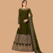 Load image into Gallery viewer, Mehendi Green Designer Georgetta Gown with Heavy Embroidery work ClothsVilla