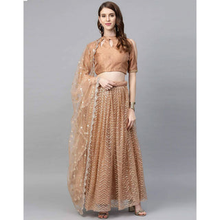 Peach color Net Lehenga with Heavy Embroidery, Zari and Thread work ClothsVilla
