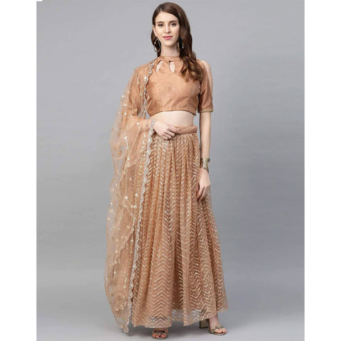 Peach color Net Lehenga with Heavy Embroidery, Zari and Thread work ClothsVilla Main image