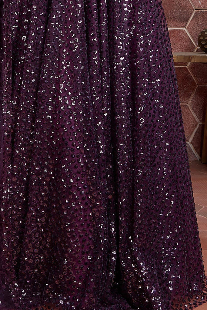 Wonderful Purple Sequins Embordered Soft Net Party Wear Lehenga ClothsVilla