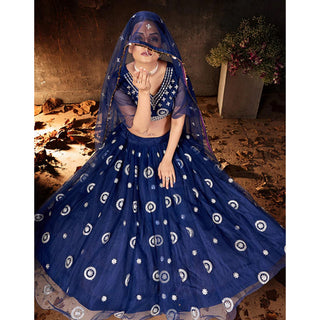 Midnight Blue Gota Embroidery, Foil and Zari Lehenga choli ClothsVilla