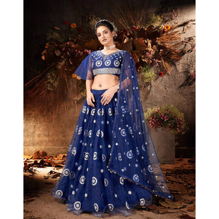 Midnight Blue Gota Embroidery, Foil and Zari Lehenga choli ClothsVilla