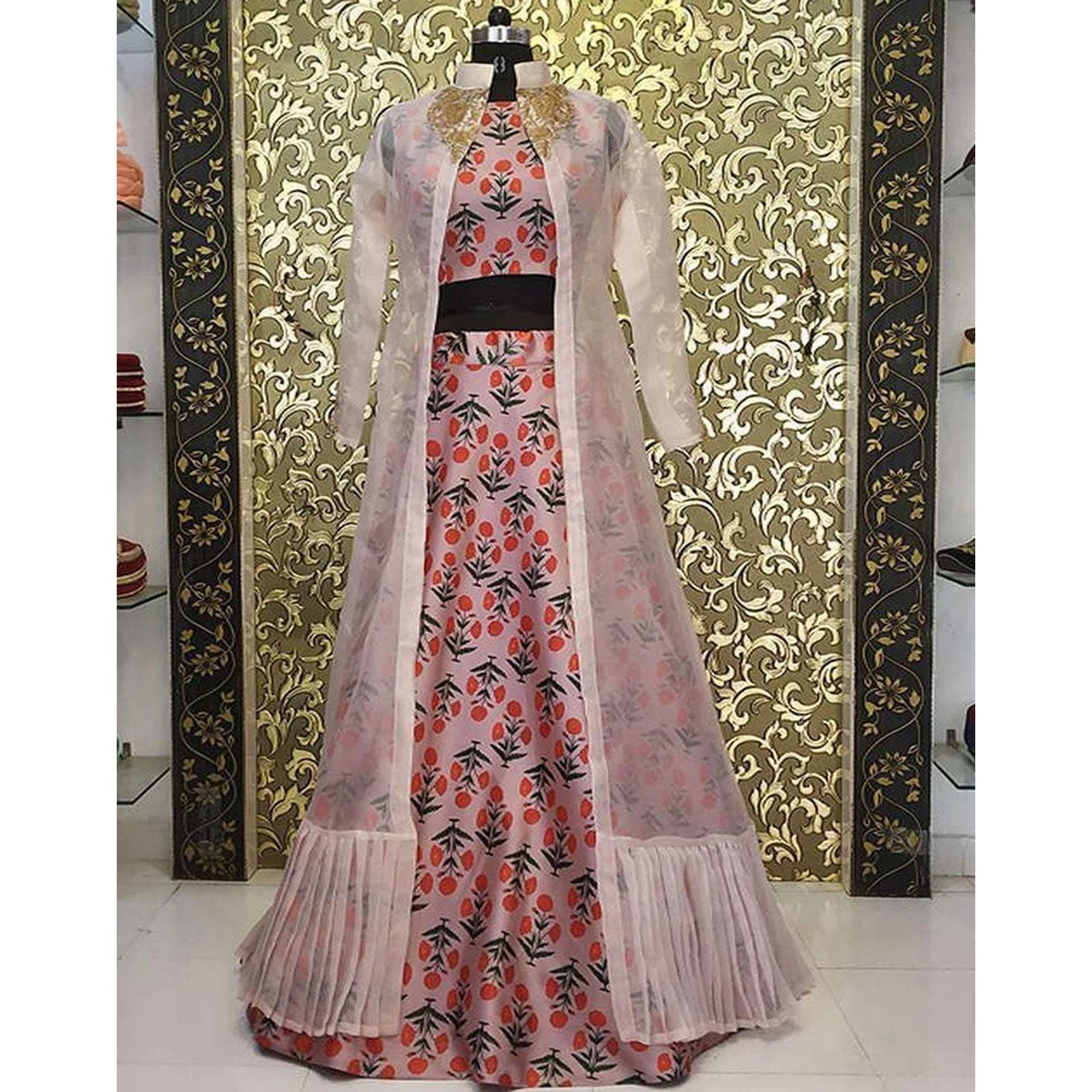 Miraculous Printed Cotton And Net Peach Party Wear Lehenga Choli ClothsVilla