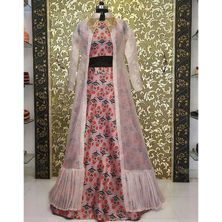 Miraculous Printed Cotton And Net Peach Party Wear Lehenga Choli ClothsVilla