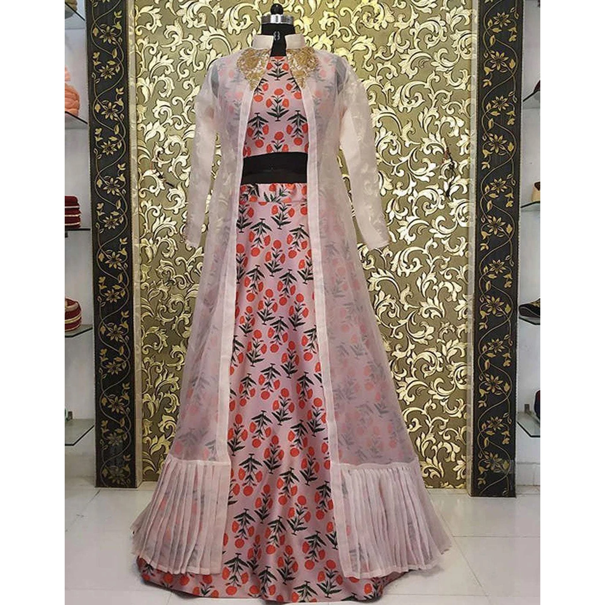 Miraculous Printed Cotton And Net Peach Party Wear Lehenga Choli ClothsVilla