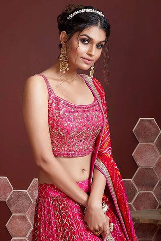 Great Pink Digital Print Chinnon Silk Engagement Wear Lehenga Choli ClothsVilla