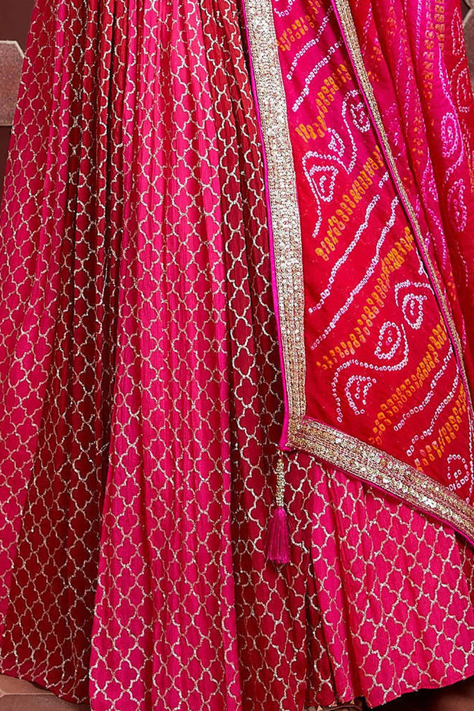 Great Pink Digital Print Chinnon Silk Engagement Wear Lehenga Choli ClothsVilla