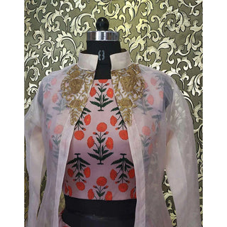 Miraculous Printed Cotton And Net Peach Party Wear Lehenga Choli ClothsVilla