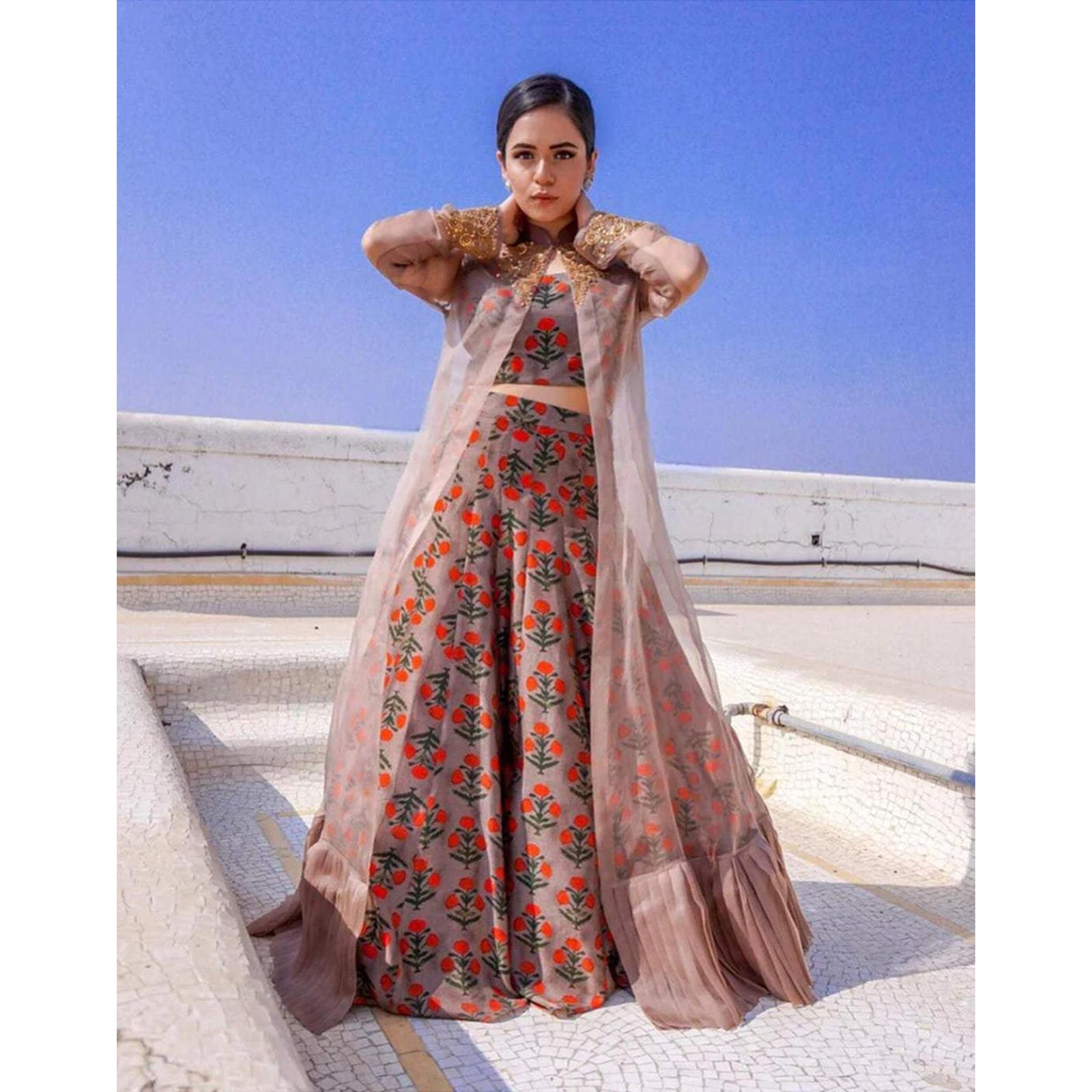 Miraculous Printed Cotton And Net Peach Party Wear Lehenga Choli ClothsVilla