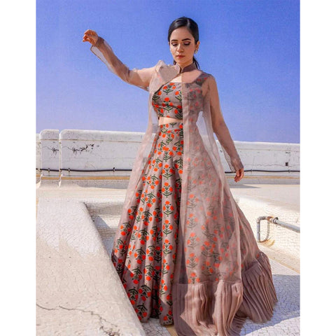 Miraculous Printed Cotton And Net Peach Party Wear Lehenga Choli ClothsVilla Main image