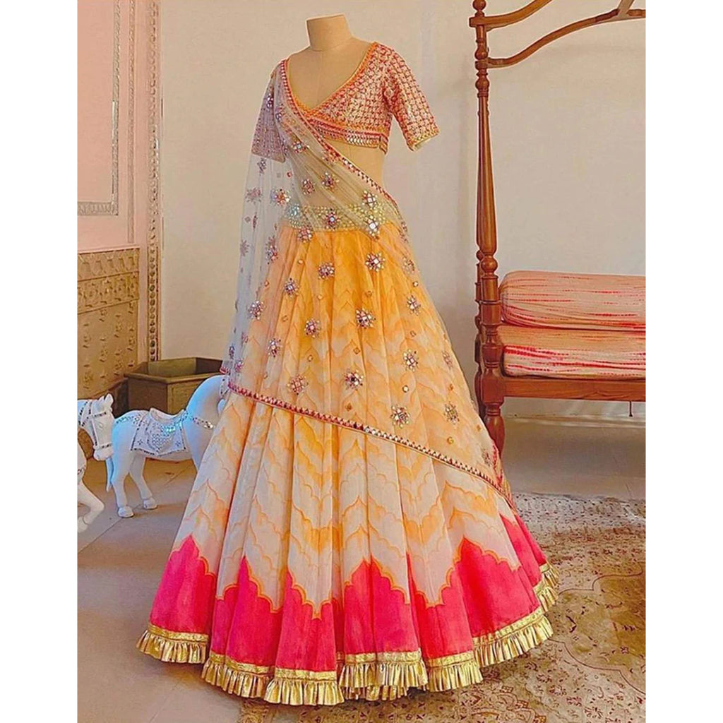 Multi Color Lehenga Choli in Georgette with Digital Print and Embroidery Work ClothsVilla