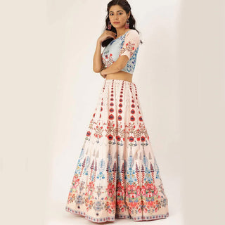 Multicolored Lehenga Choli with Maslin Silk Dupatta ClothsVilla